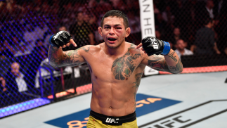 Diego Ferreira of Brazil reacts after the conclusion of his lightweight bout against Mairbek Taisumov of Russia during UFC 242 at The Arena on September 7, 2019 in Yas Island, Abu Dhabi, United Arab Emirates. (Photo by Jeff Bottari/Zuffa LLC)
