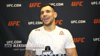 Aleksandar Rakic reacts with UFC.com after his unanimous decision victory over light heavyweight Thiago Santos at UFC 259: Blachowicz vs Adesanya on March 6, 2021.