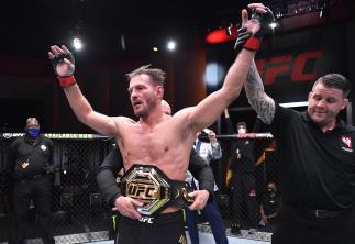 Stipe Miocic celebrates after his victory over Daniel Cormier in their UFC heavyweight championship bout during the UFC 252 event at UFC APEX on August 15, 2020 in Las Vegas, Nevada. (Photo by Jeff Bottari/Zuffa LLC)