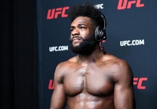 Aljamain Sterling is interviewed after his disqualification victory over Petr Yan of Russia in their UFC bantamweight championship fight during the UFC 259 event at UFC APEX on March 06, 2021 in Las Vegas, Nevada. (Photo by Chris Unger/Zuffa LLC)