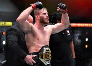 Jan Blachowicz of Poland celebrates after his victory over Israel Adesanya of Nigeria in their UFC light heavyweight championship fight during the UFC 259 event at UFC APEX on March 06, 2021 in Las Vegas, Nevada. (Photo by Chris Unger/Zuffa LLC)