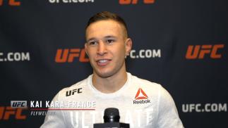 Kai Kara-France reacts with UFC.com after his first-round TKO victory over flyweight Rogerio Bontorin at UFC 259: Blachowicz vs Adesanya on March 6, 2021.