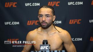 Kyler Phillips reacts with UFC.com after his unanimous decision victory over bantamweight Song Yadong at UFC 259: Blachowicz vs Adesanya on March 6, 2021.