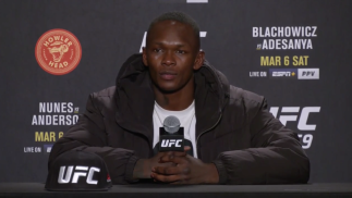 UFC Middleweight Champion Israel Adesanya Participates in a Post-fight Press Conference after His Loss In The Light Heavyweight Title Fight at UFC 259 on March 6, 2021.
