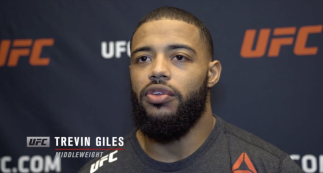 Trevin Giles reacts with UFC.com after his unanimous decision victory over middleweight Roman Dolidze at UFC Fight Night: Brunson vs Holland on March 20, 2021.