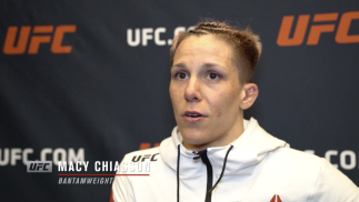 Macy Chiasson reacts with UFC.com after her unanimous decision victory over women's bantamweight Marion Reneau at UFC Fight Night: Brunson vs Holland on March 20, 2021.