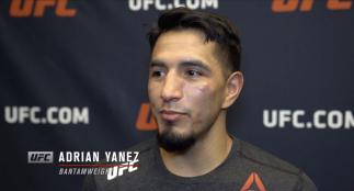 Adrian Yanez reacts with UFC.com after his TKO victory over bantamweight Gustavo Lopez at UFC Fight Night: Brunson vs Holland on March 20, 2021.