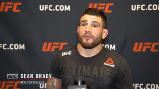 Sean Brady reacts with UFC.com after his third-round submission victory over welterweight Jake Matthews at UFC 259: Blachowicz vs Adesanya on March 6, 2021.