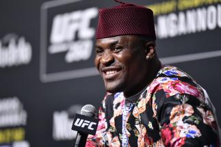 Francis Ngannou talks with media at the UFC 260 Press Conference