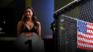 UFC Octagon Girl Vanessa Hanson introduces a round during the UFC Fight Night event at UFC APEX on October 31, 2020 in Las Vegas, Nevada. (Photo by Jeff Bottari/Zuffa LLC)