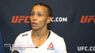 Amanda Lemos reacts with UFC.com after her first-round TKO victory over strawweight Livinha Souza at UFC 259: Blachowicz vs Adesanya on March 6, 2021.