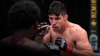 Vicente Luque battles Randy Brown in their welterweight fight during the UFC Fight Night event at UFC APEX on August 01, 2020 in Las Vegas, Nevada. (Photo by Chris Unger/Zuffa LLC