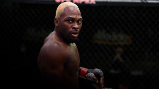 Derek Brunson walks back to his corner after the second round of his middleweight fight against Edmen Shahbazyan during the UFC Fight Night event at UFC APEX on August 01, 2020 in Las Vegas, Nevada. (Photo by Chris Unger/Zuffa LLC)