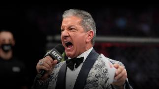 UFC Octagon Announcer Bruce Buffer introduces Valentina Shevchenko of Kyrgyzstan and Jessica Andrade of Brazil in their UFC women's flyweight championship bout during the UFC 261 event at VyStar Veterans Memorial Arena on April 24, 2021 in Jacksonville, Florida. (Photo by Josh Hedges/Zuffa LLC)