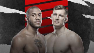 Card com as fotos dos lutadores Ciryl Gane e Alexander Volkov
