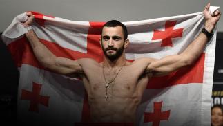 Giga Chikadze of Georgia poses on the scale during the UFC 248 weigh-in at T-Mobile Arena on March 06, 2020 in Las Vegas, Nevada. (Photo by Jeff Bottari/Zuffa LLC)