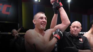 Dustin Jacoby celebrates after his TKO victory over Justin Ledet in a light heavyweight bout during the UFC Fight Night event at UFC APEX on October 31, 2020 in Las Vegas, Nevada. (Photo by Jeff Bottari/Zuffa LLC)