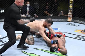 Jarjis Danho of Syria knocks out Yorgan De Castro of Cape Verde in a heavyweight fight during the UFC Fight Night event at UFC APEX on April 10, 2021 in Las Vegas, Nevada. (Photo by Chris Unger/Zuffa LLC)