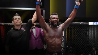 Impa Kasanganay reacts after his decision victory over Maki Pitolo in their middleweight fight during the UFC Fight Night event at UFC APEX on August 29, 2020 in Las Vegas, Nevada. (Photo by Jeff Bottari/Zuffa LLC)