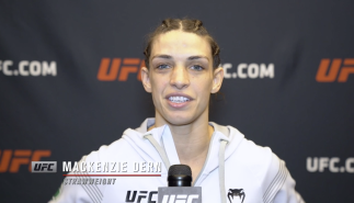 Mackenzie Dern reacts with UFC.com after her submission victory over strawweight Nina Nunes at UFC Fight Night: Vettori vs Holland on April 10, 2021.