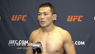 Da-un Jung reacts with UFC.com after his unanimous decision victory over UFC light heavyweight William Knight at UFC Fight Night: Vettori vs Holland on April 10, 2021.