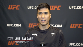 Luis Saldana reacts with UFC.com after his unanimous decision victory over UFC featherweight Jordan Griffin at UFC Fight Night: Vettori vs Holland on April 10, 2021.