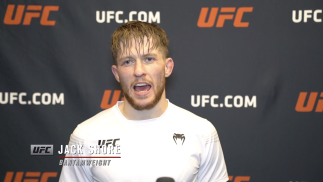Jack Shore reacts with UFC.com after his split decision victory over UFC bantamweight Hunter Azure at UFC Fight Night: Vettori vs Holland on April 10, 2021.