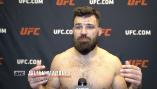 Julian Marquez reacts with UFC.com after his second-round submission victory over middleweight Sam Alvey at UFC Fight Night: Vettori vs Holland on April 10, 2021.