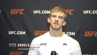 Arnold Allen reacts with UFC.com after his unanimous decision victory over featherweight Sodiq Yusuff at UFC Fight Night: Vettori vs Holland on April 10, 2021.