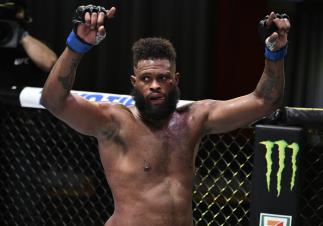Maurice Greene celebrates after his submission victory over Gian Villante in their heavyweight fight during the UFC Fight Night event at UFC APEX on June 27, 2020 in Las Vegas, Nevada. (Photo by Chris Unger/Zuffa LLC)