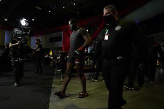 Tafon Nchukwi of Cameroon makes the walk to the Octagon before his middleweight bout against Jamie Pickett during the UFC Fight Night event at UFC APEX on December 19, 2020 in Las Vegas, Nevada. (Photo by Cooper Neill/Zuffa LLC)