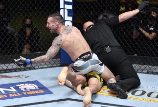 Gregor Gillespie reacts after his TKO victory over Diego Ferreira of Brazil in a lightweight fight during the UFC Fight Night event at UFC APEX on May 08, 2021 in Las Vegas, Nevada. (Photo by Chris Unger/Zuffa LLC)