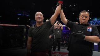 Junyong Park of South Korea celebrates after defeating Marc-Andre Barriault of Canada in their middleweight fight during the UFC Fight Night event at Sajik Arena 3 on December 21, 2019 in Busan, South Korea. (Photo by Jeff Bottari/Zuffa LLC)