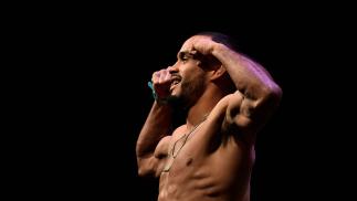 Rob Font poses on the scale during the UFC 220 weigh-in at TD Garden on January 19, 2018 in Boston, Massachusetts. (Photo by Brandon Magnus/Zuffa LLC/Zuffa LLC via Getty Images)
