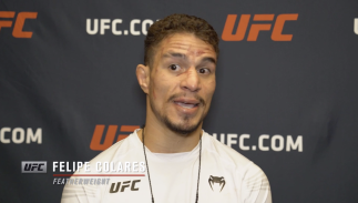 Felipe Colares reacts with UFC.com after his unanimous decision victory over UFC featherweight Luke Sanders at UFC Fight Night: Reyes vs Prochazka on May 1, 2021.