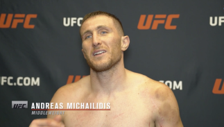 Andreas Michailidis reacts with UFC.com after his unanimous decision victory over UFC welterweight KB Bhullar at UFC Fight Night: Reyes vs Prochazka on May 1, 2021.