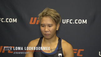 Loma Lookboonmee reacts with UFC.com after her unanimous decision victory over UFC strawweight Sam Hughes at UFC Fight Night: Reyes vs Prochazka on May 1, 2021.