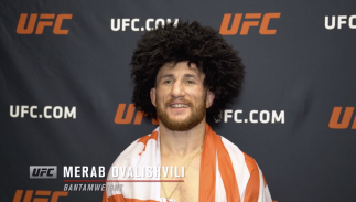 Merab Dvalishvili reacts with UFC.com after his unanimous decision victory over UFC bantamweight Cody Stamann at UFC Fight Night: Reyes vs Prochazka on May 1, 2021.