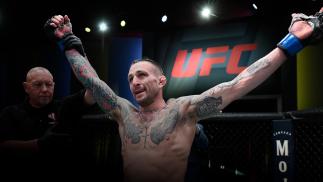 Gregor Gillespie reacts after his TKO victory over Diego Ferreira of Brazil in a lightweight fight during the UFC Fight Night event at UFC APEX on May 08, 2021 in Las Vegas, Nevada. (Photo by Chris Unger/Zuffa LLC)