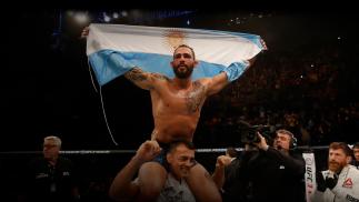 Santiago Ponzinibbio of Argentina celebrates after defeating Neil Magny in their welterweight bout during the UFC Fight Night event inside Arena Parque Roca on November 17, 2018 in Buenos Aires, Argentina. (Photo by Alexandre Schneider/Zuffa LLC)