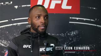 Leon Edwards reacts with UFC.com after his unanimous decision victory over welterweight Nate Diaz at UFC 263: Adesanya vs Vettori 2 on June 12, 2021