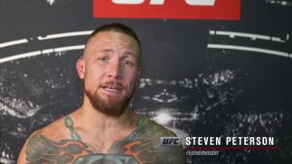 Steven Peterson reacts with UFC.com after his unanimous decision victory over featherweight Chase Hooper at UFC 263: Adesanya vs Vettori 2 on June 12, 2021