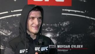 Movsar Evloev reacts with UFC.com after his unanimous decision victory over featherweights Hakeem Dawodu at UFC 263: Adesanya vs Vettori 2 on June 12, 2021
