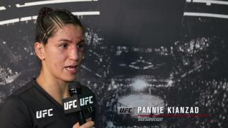 Pannie Kianzad reacts with UFC.com after her unanimous decision victory over bantamweight Alexis Davis at UFC 263: Adesanya vs Vettori 2 on June 12, 2021
