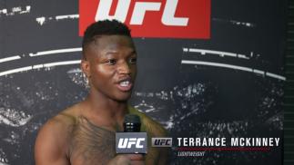Terrance McKinney reacts with UFC.com after his knockout victory over lightweight Matt Frevola at UFC 263: Adesanya vs Vettori 2 on June 12, 2021