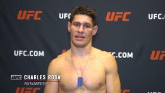 Charles Rosa reacts with UFC.com after his split decision victory over featherweight Justin Jaynes at UFC Fight Night: Gane vs Volkov on June 26, 2021.