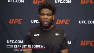 Kennedy Nzechukwu reacts with UFC.com after his TKO victory over light heavyweight Danilo Marques at UFC Fight Night: Gane vs Volkov on June 26, 2021.