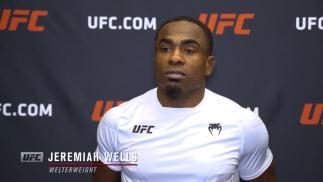 Jeremiah Wells reacts with UFC.com after his knockout victory over welterweight Warlley Alves at UFC Fight Night: Gane vs Volkov on June 26, 2021.