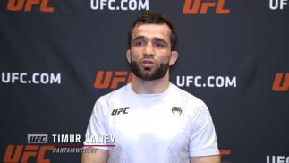 Timur Valiev reacts with UFC.com after his majority decision victory over bantamweight Raoni Barcelos at UFC Fight Night: Gane vs Volkov on June 26, 2021.