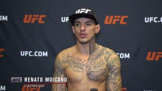 Renato Moicano reacts with UFC.com after his submission victory over lightweight Jai Herbert at UFC Fight Night: Gane vs Volkov on June 26, 2021.